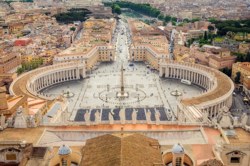 Cityscape view from St Peters basilica cupola in Vatican city