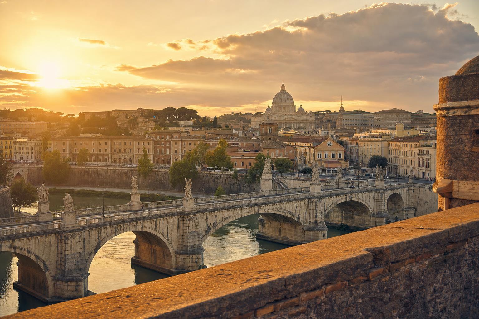 Veduta del Tevere e di ponte Sant'Angelo dalla terrazza di Castel Sant'Angelo